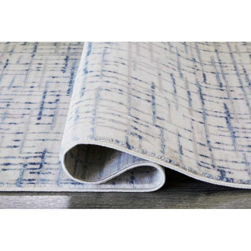 Rectangle Tildra Abstract Machine Woven Polyester Area Rug in Blue/Grey/Cream, Rectangle 8' x 10'