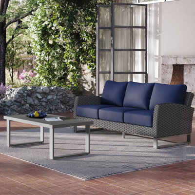 Sabreea 2-Piece Wicker Sofa And Slat Top Coffee Table Set