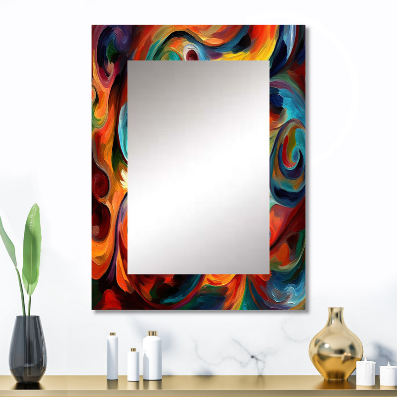 «Exploration de la liquidité abstraite jaune I» - miroir unique à encre liquide, grand miroir mural orange, impression d'art en métal