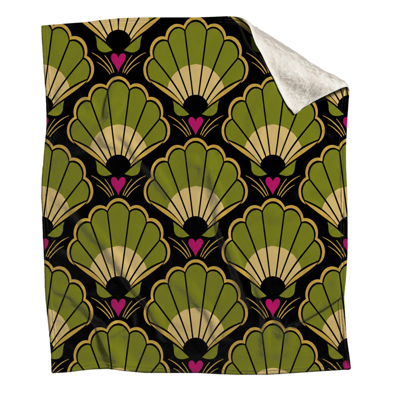 Green Art Deco Shells Blankets, 60in W x 80in H