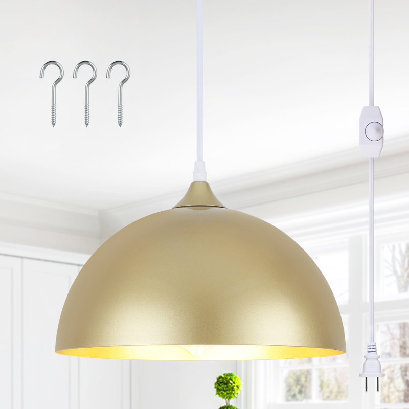 Mehriban 1 - Light 12 inch Metal Dome Pendant with Plug-In Switch for Kitchen Island Dining Room Entryway, Gold