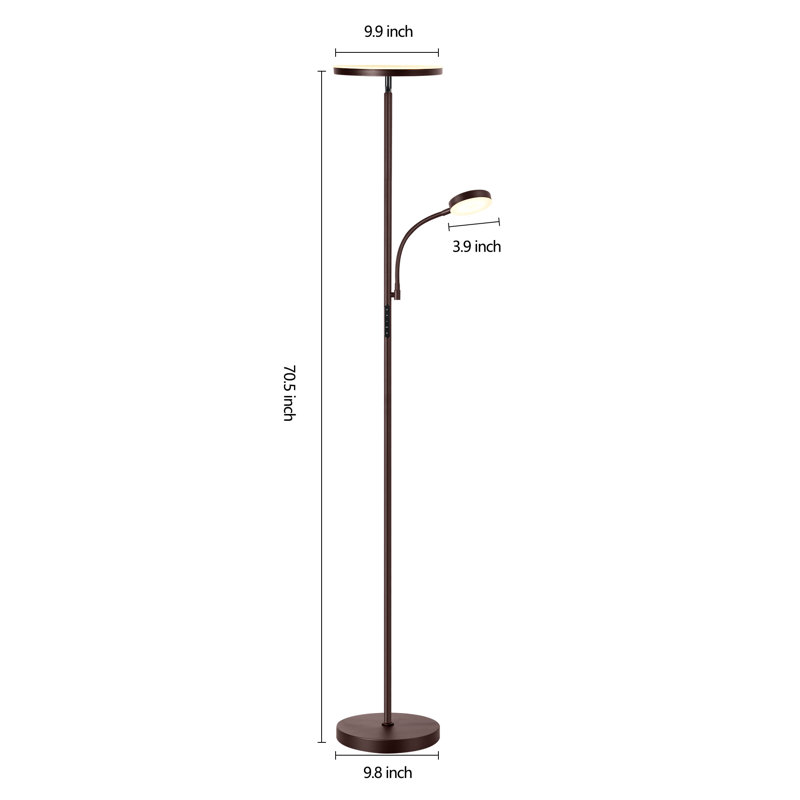 Jernell 70" LED Dimmable Torchiere & Reading Floor Lamp with Remote Control, Bronze