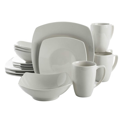 Service de table carré en porcelaine Gibson Home Zen, service pour 6, blanc