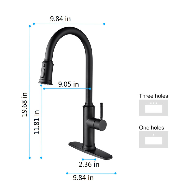 Kitchen Faucet With Pull Out Spray - Matte Black: Stainless Steel, 360 Rotatable Nozzle, Corrosion Resistance Coating Treatment Finish, Single Handle Water Discharge Adjustment Functionality Black