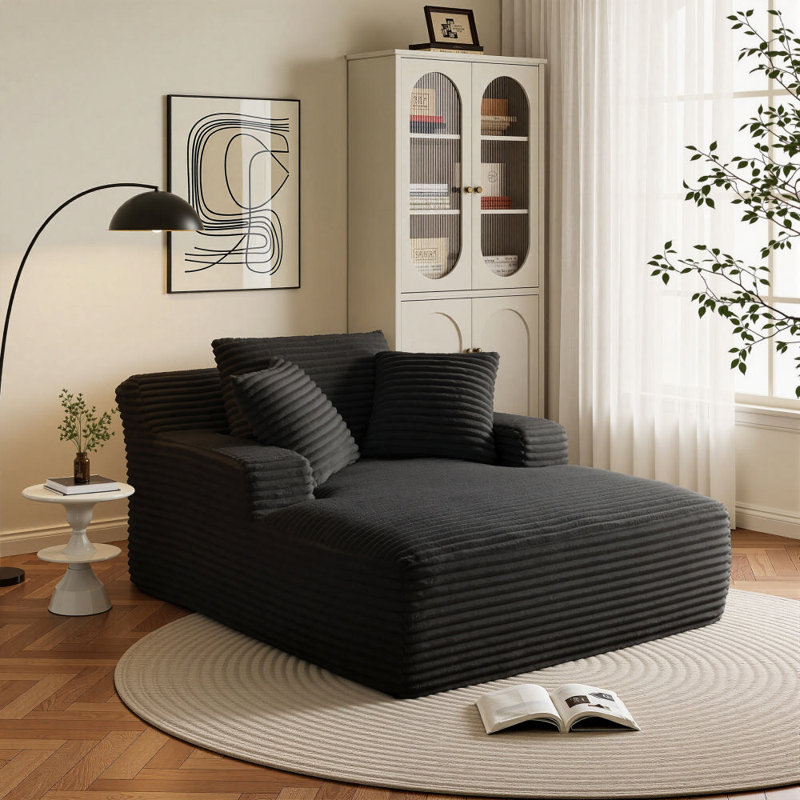Boneless 67'' Compression Upholstered Chaise Lounge, Corduroy Sofa Bed With Deep Seat, Pillows And Armrests, No Assembly Required