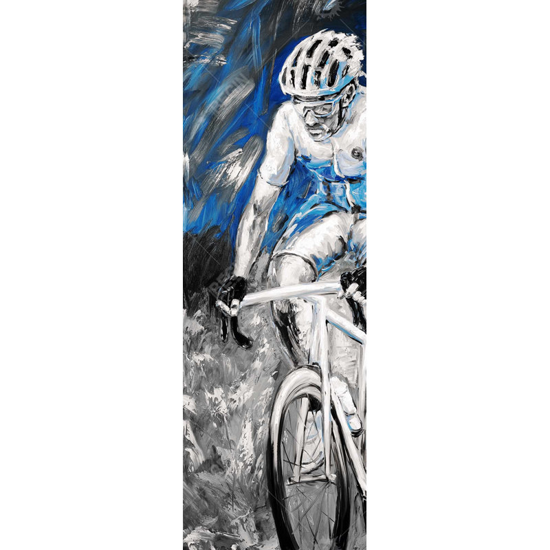 Reproduction professionnelle de cycliste bleu sur toile