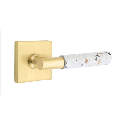 Mortaise intérieure Emtek Select Passage avec rosette carrée et tige en T, levier Terrazzo clair