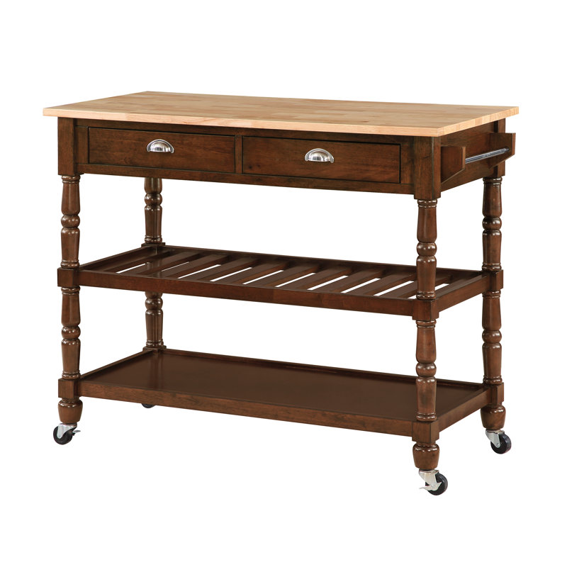 Mayall 45" Kitchen Cart with Butcher Block Top and Locking Wheels, Espresso