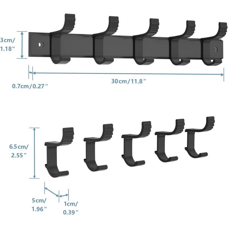 Messner Wall 5 - Hook Wall Mounted Coat Rack, Black