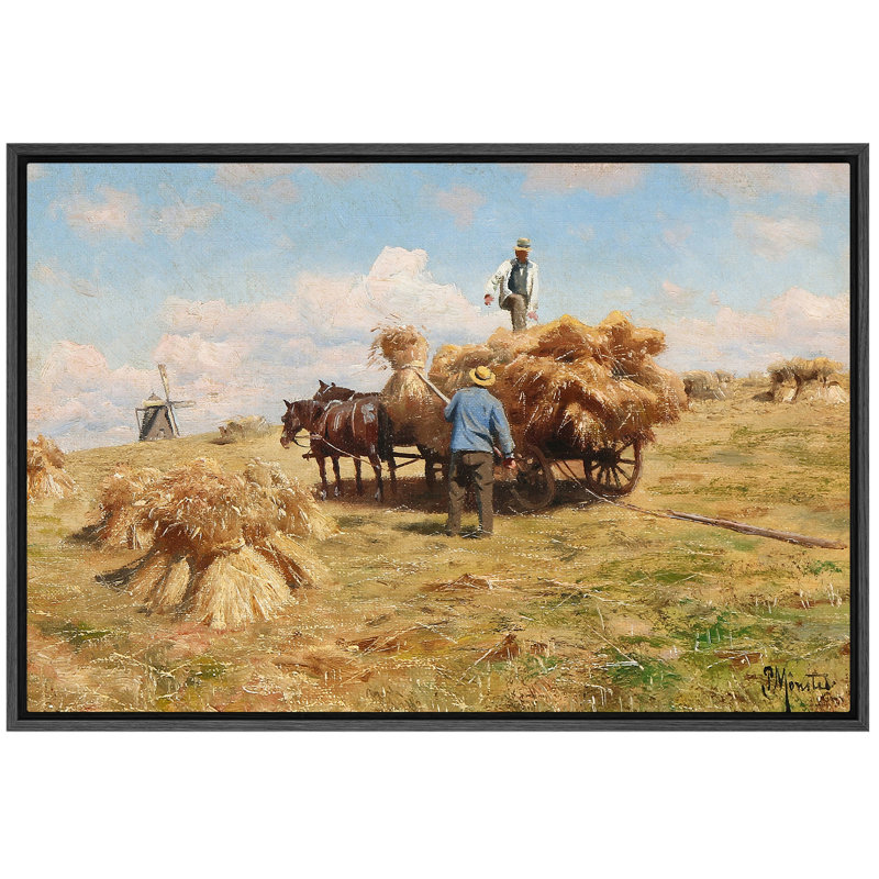 Illustration de moisson de foin de champ de récolte, images de salle à manger de ferme, art mural impression sur toile giclée sur toile.