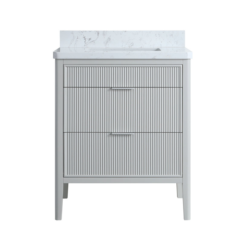 Ensemble de meuble-lavabo autoportant 30 po avec 2 poignées et plateau en marbre d'ingénierie - entièrement assemblé, Gris