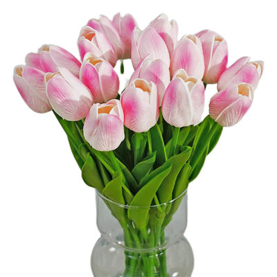 20 Pack Realistic PU Faux Tulips – White And Pink 13” Artificial Flower Arrangement – Soft-Touch Spring Blooms For Wedding Centerpieces, Dining Tables, And Office Decoration (Pink)