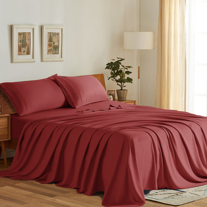 Microfiber Sheet Sets 4 Pieces, CalKing SheetSet 1FittedSheet & 2KingPillowcase, Burgundy