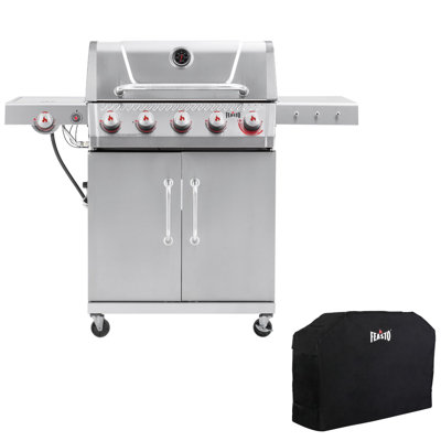 Feasto 5-burner Propane Gas Grill With Cover, Stainless Steel
