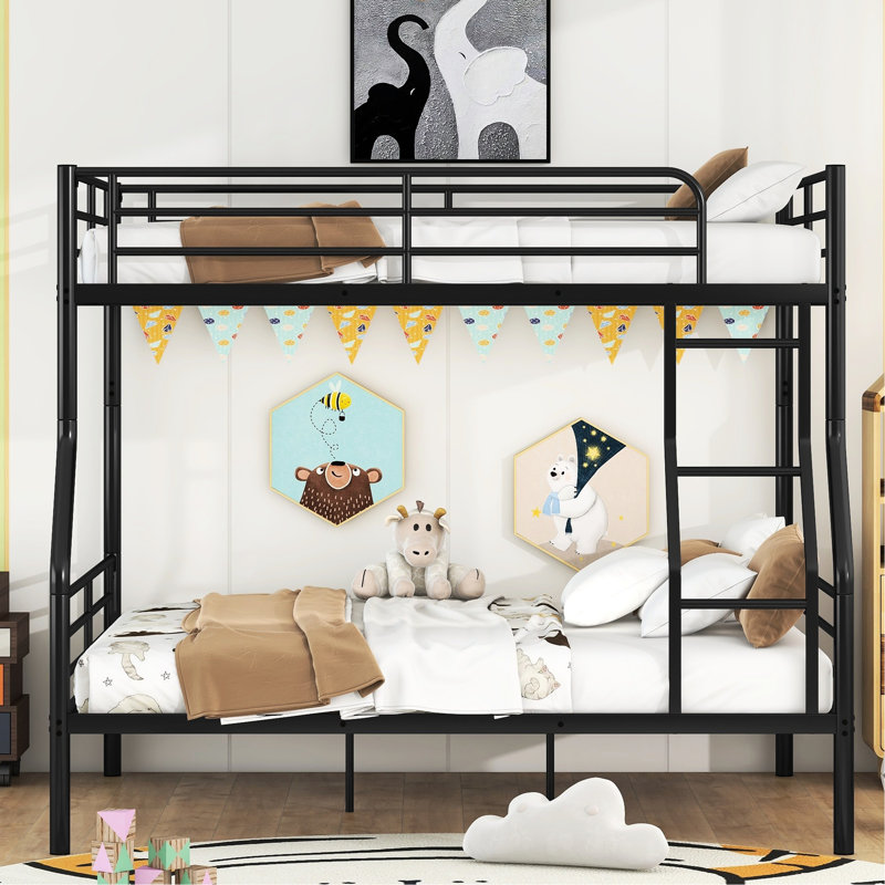 Full Xl Over Queen Metal Bunk Bed, Black - Iron Composition, Space Saving Aspect, Protocols Followed Modern Queen, Made With
