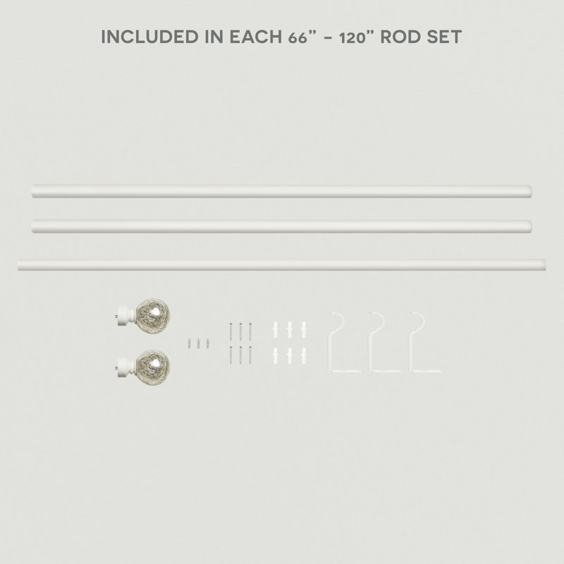 Adjustable Matte White Curtain Rod with Silver Aged Sphere Finials