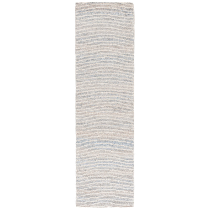 Matroni Hand Tufted Pet Yarn/Wool/Cotton Abstract Rug in Light Blue/Ivory, Runner 2'3" x 8'