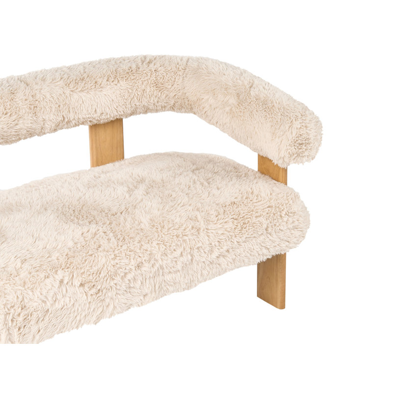 ILBRO Sofa, Off White Faux Fur, Light Brown