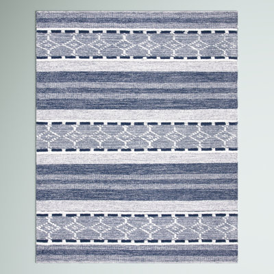 Tapis bleu marine / ivoire tissé à plat à la main Adalyn