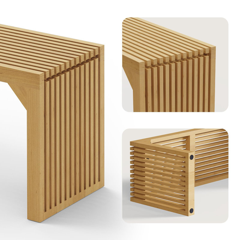 Natural Solid Pine Slatted Indoor Dining Bench, 35 in.