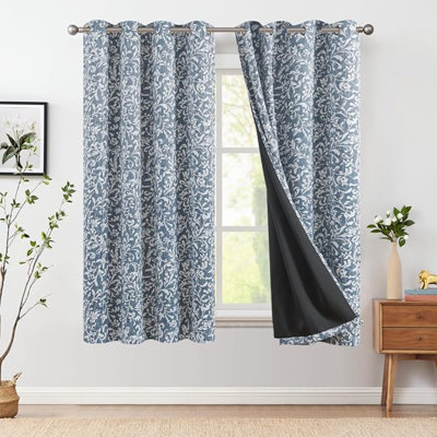 Rideaux occultant Jinchan pour la chambre à coucher, rideaux à motif floral à volutes bleues de 72 pouces de long pour le salon, rideaux Art déco de style campagne rétro, rideaux de fenêtre à isolation thermique avec œillets 2 panneaux