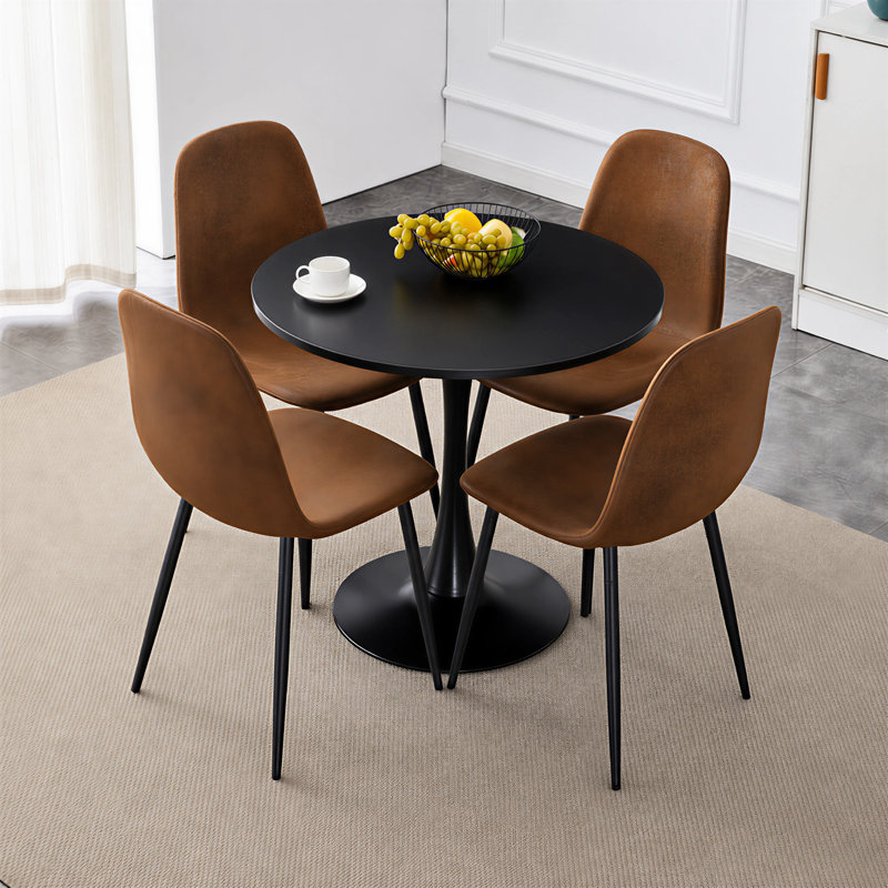 Ensemble de salle à manger rond 5 pièces de style moderne du milieu du siècle, compact, Brun