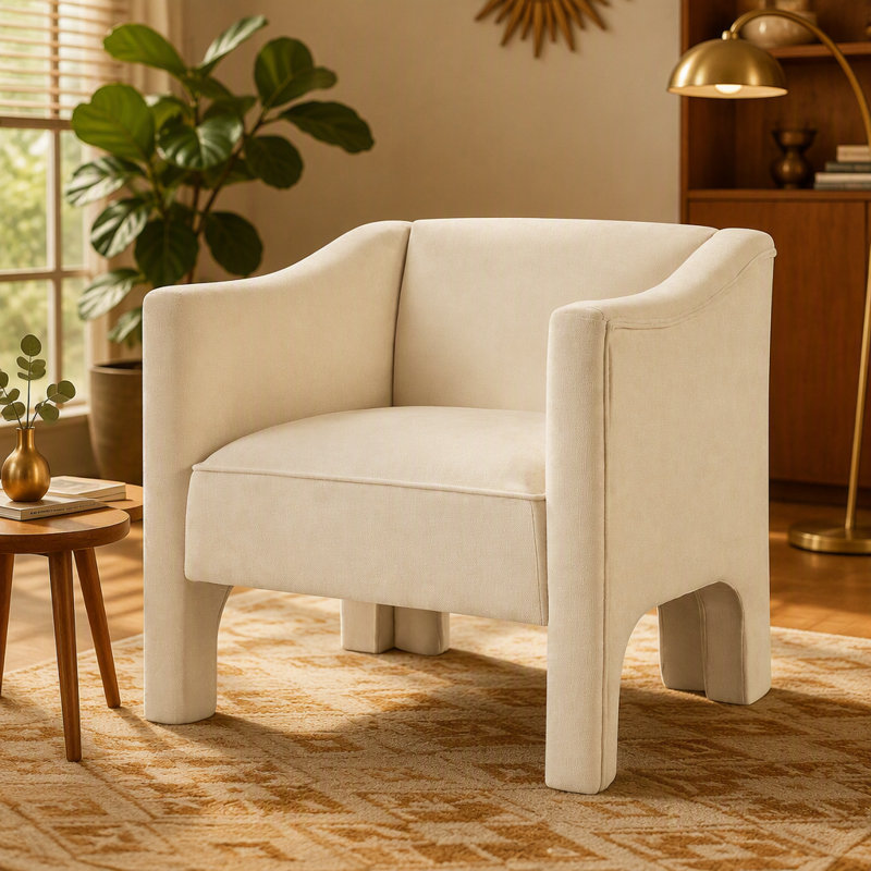 Fauteuil d'appoint moderne en tonneau avec revêtement en chenille et support ergonomique en mousse pour le salon ou la chambre à coucher