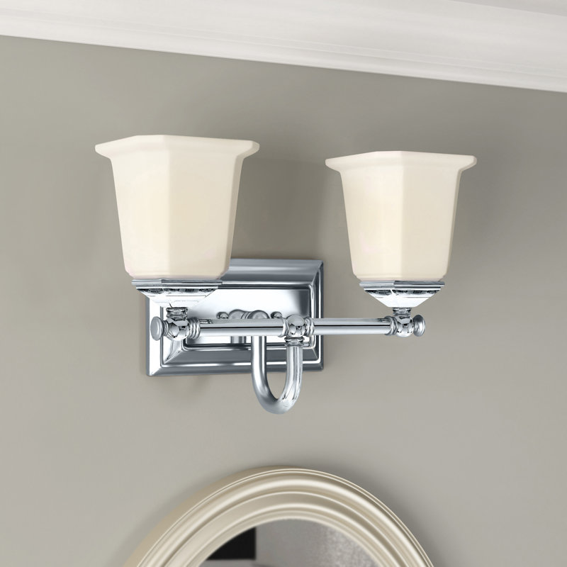 Nicholas 2-Light Polished Chrome Vanity Light, Polished Chrome, Opal