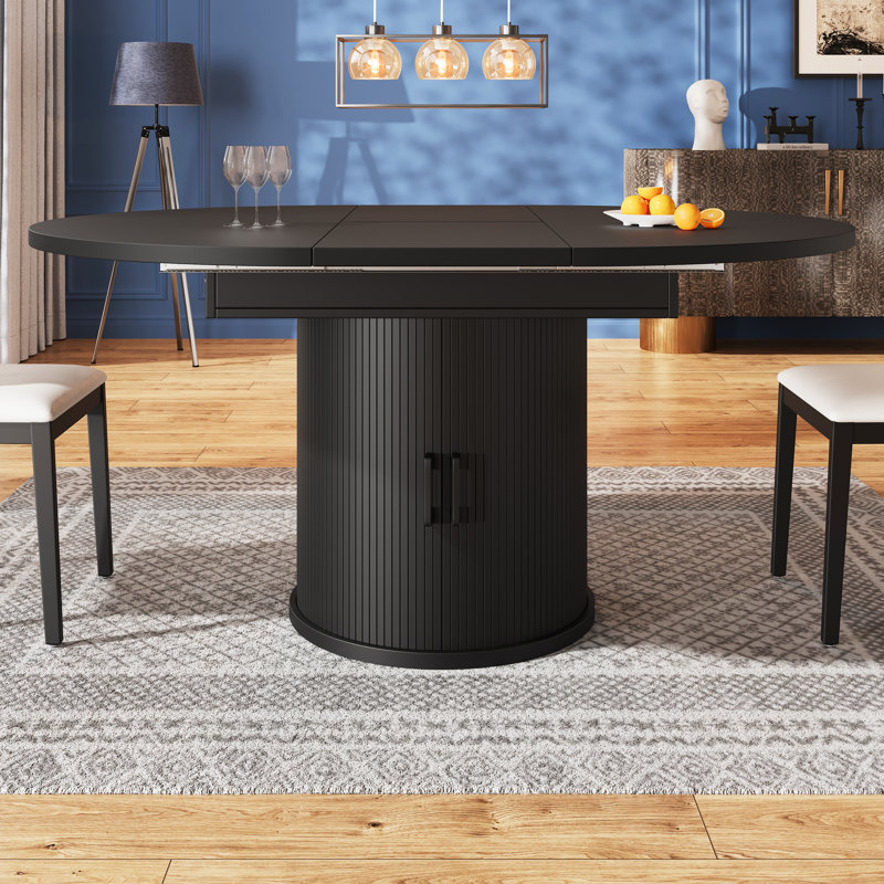 Extendable Round Dining Table, Matte Black