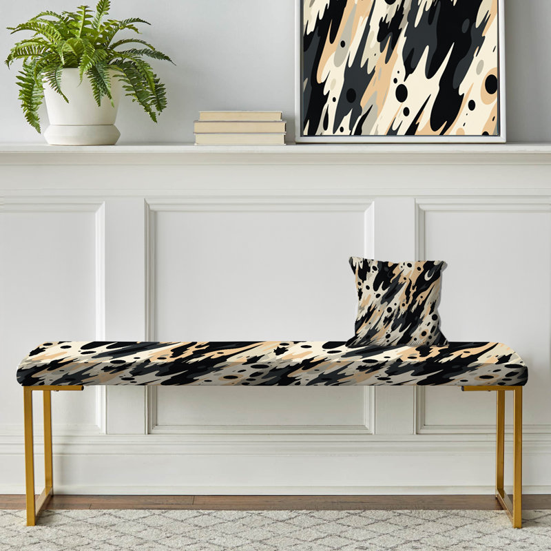 Tribal Fusion - Abstract Upholstered Gold Bench
