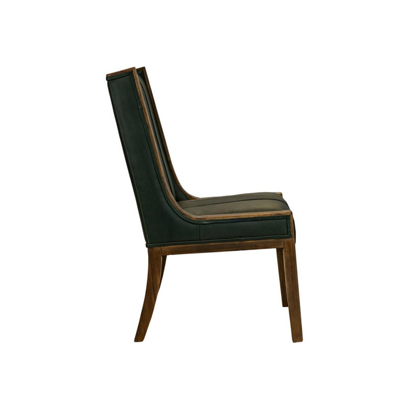 Chaise de salle à manger Balam rembourrée en cuir véritable, Black, Black, Brown Wood