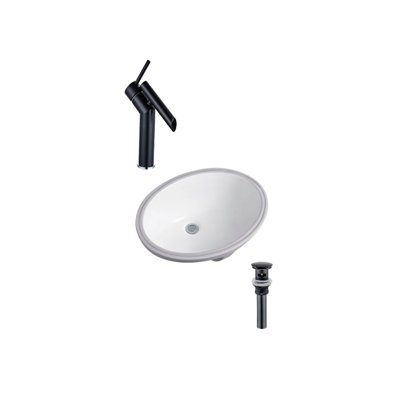DROP Bath And Kitchen 23.6'' Ceramic Oval Bathroom Sink with Faucet and Overflow