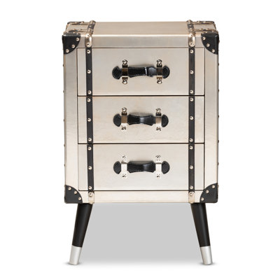 Dilan Antique Silver Metal 3 Drawer Trunk Style Industrial Nightstand by Williston Forge