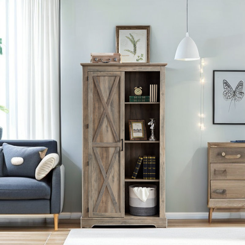 Farnborough Farmhouse Tall Storage Cabinet with Sliding Doors, Gray