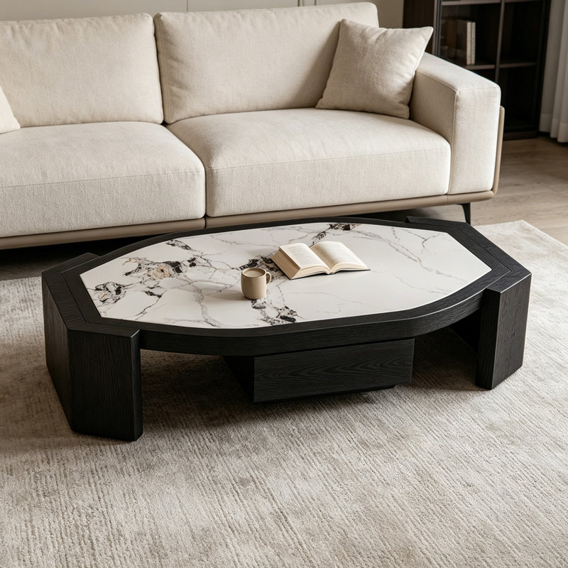 Table basse moderne en ardoise, Blanc/Noir
