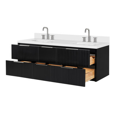 Meuble-lavabo mural double rectangulaire 61 po avec comptoir en quartz blanc pur 1,5 po Mulloy