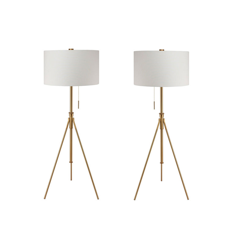 Vintage Look 1pc Floor Lamp Tripod Legs Unique High Lamp Pull Switch 57"H, Brushed Gold, White