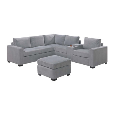 Gray Corduroy Sectional With Console And For Comfortable Home Entertaining Upholstered 4pc One Relaxed Family Time
