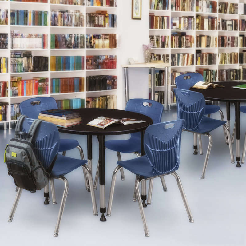 Kee Mobile Round Breakroom Table and Chair Set, 34" H x 36" L x 36" W, Black, Cherry/Chrome/Black