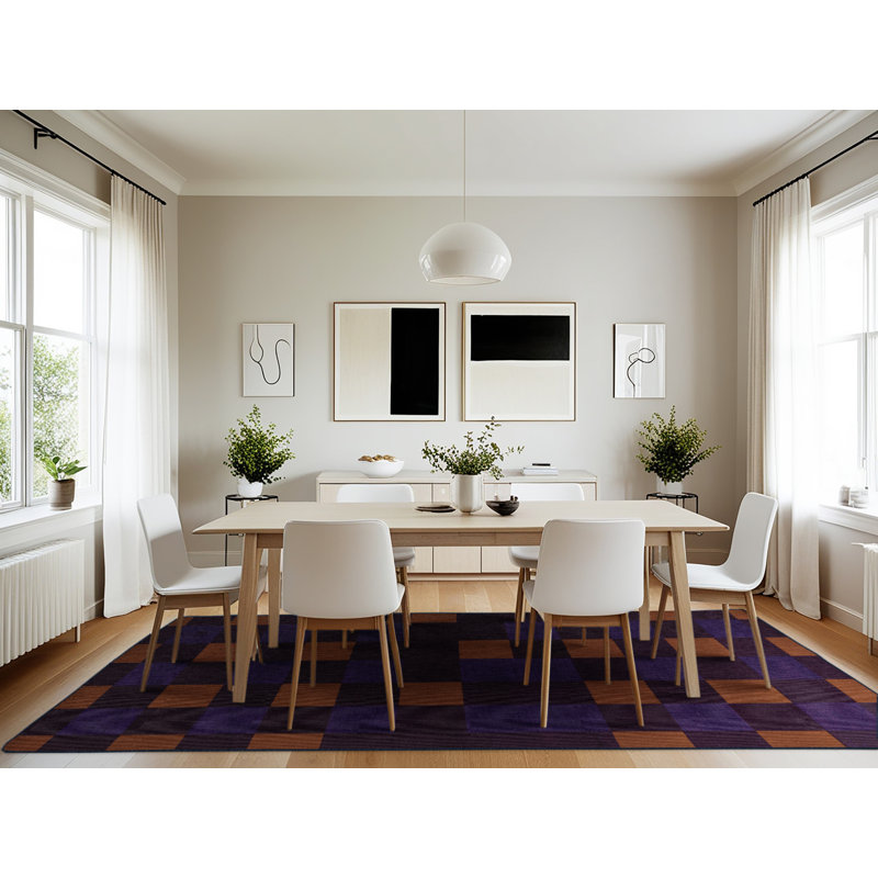 Machine Washable Checkered Purple Area Rug, Rectangle 7' x 10'