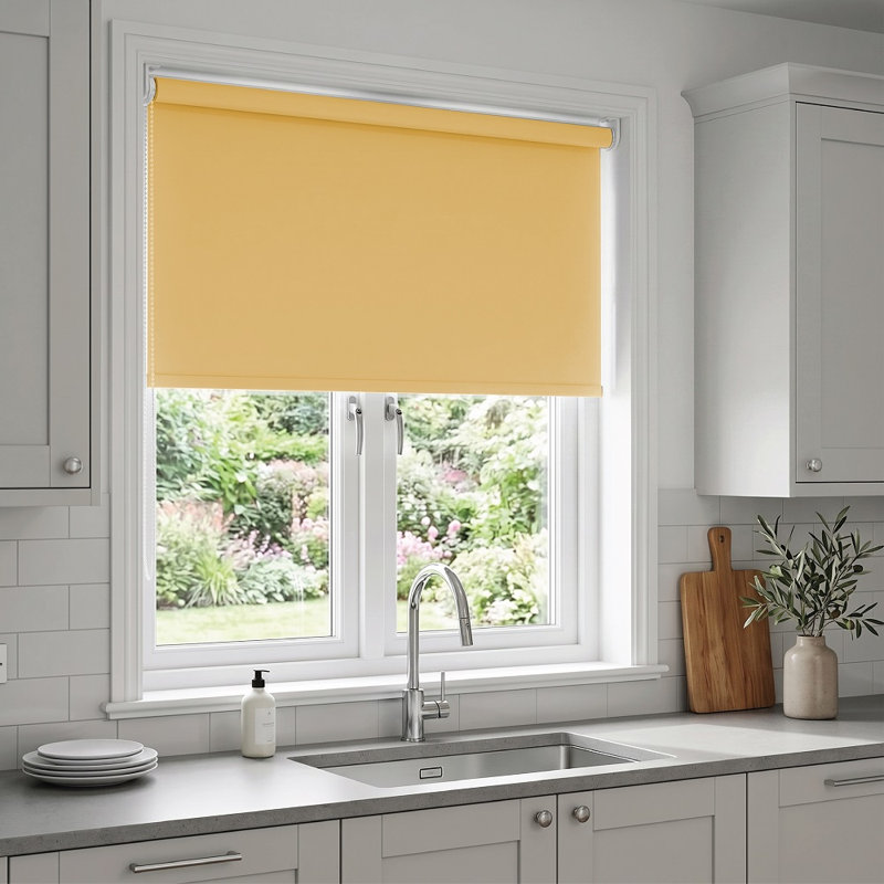 Thermal Blackout Roller Blind – Trimmable Cut-to-Size Window Blind, 165 cm L x 150 cm W, Ochre