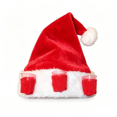 Santa Hat Drink Christmas Party Hat with 3 Shot Glass Holders Funny Xmas Accessory for Holiday Party Game