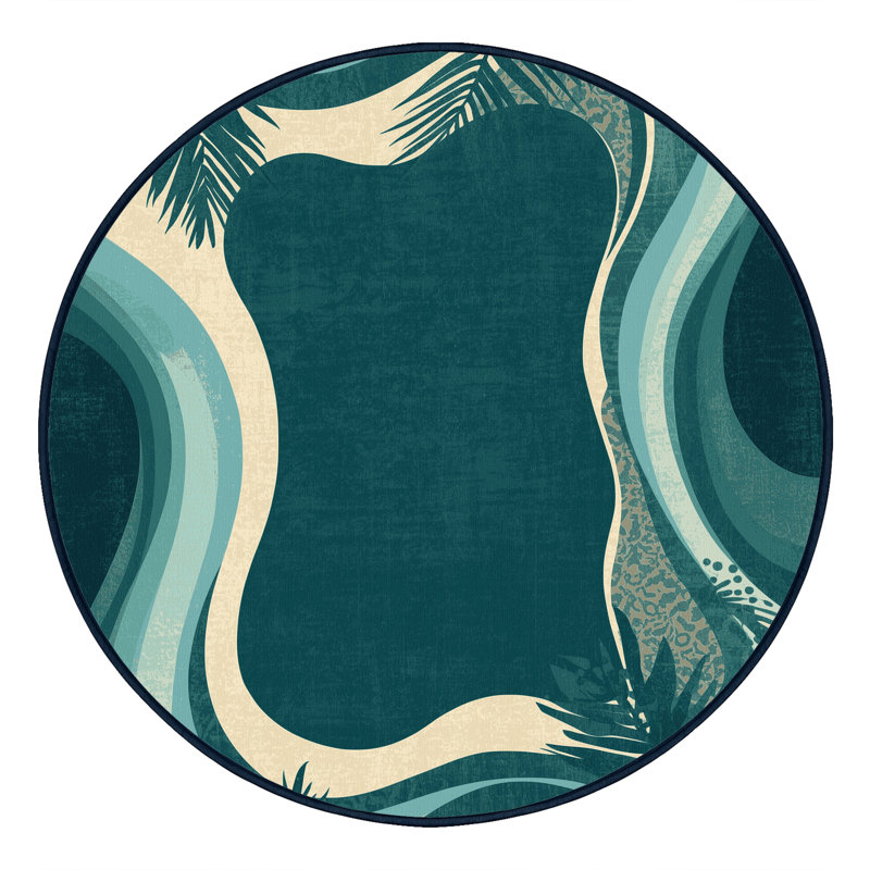 Tapis bleu tropical délavé à la machine Peksenak, 6 po de diamètre