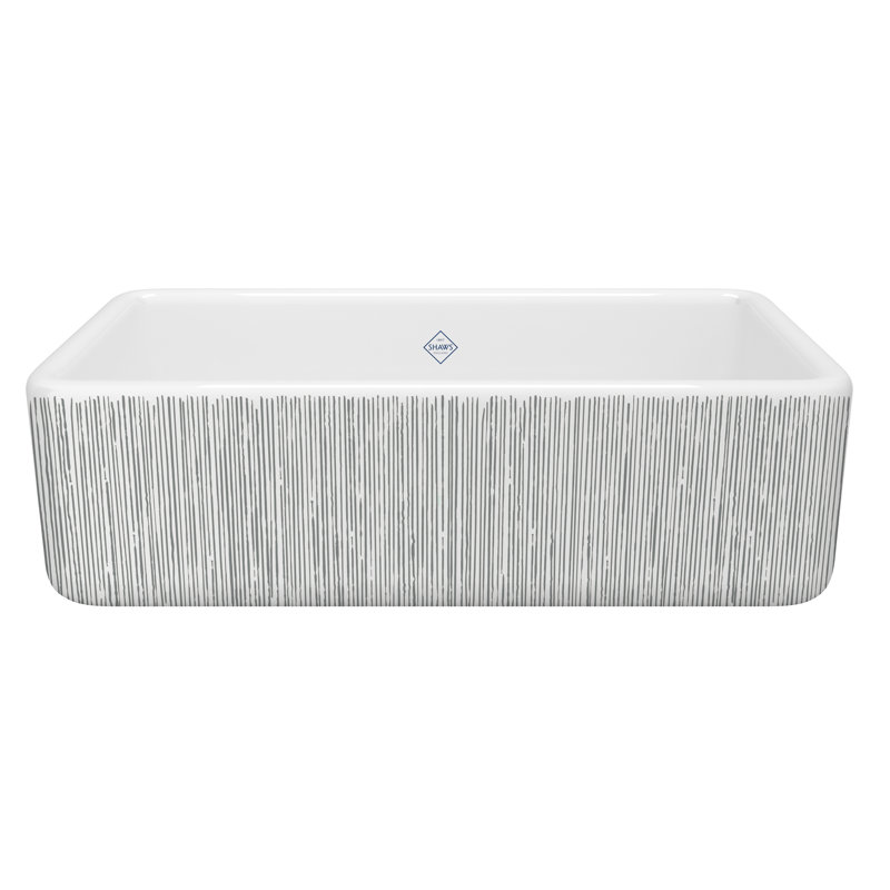 Shaws Original Single Bowl Front Fireclay 33" L x 18" W Apron Kitchen Sink, Lines Silver