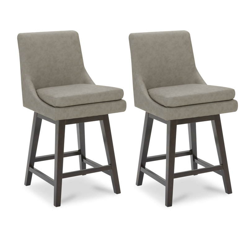 Aleksy Swivel Upholstered Counter Stool with Solid Wood Frame, Stone Gray, Counter Stool (26.5" Seat Height)