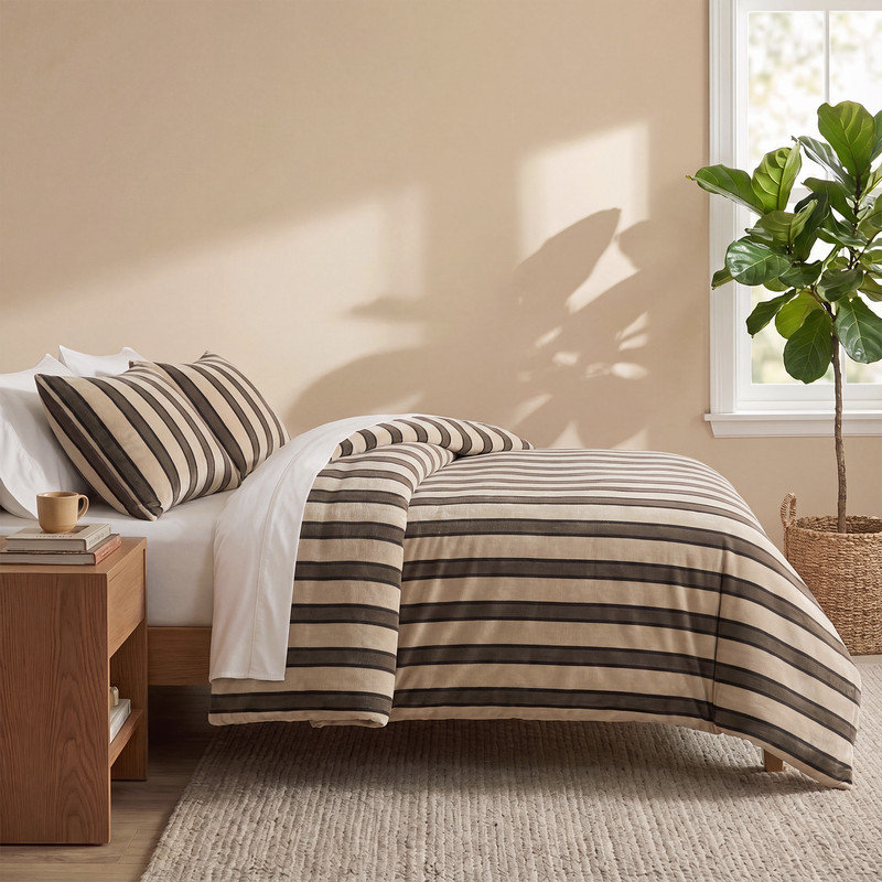 Bedding, Classic Stripe-Espresso/Tan-Queen