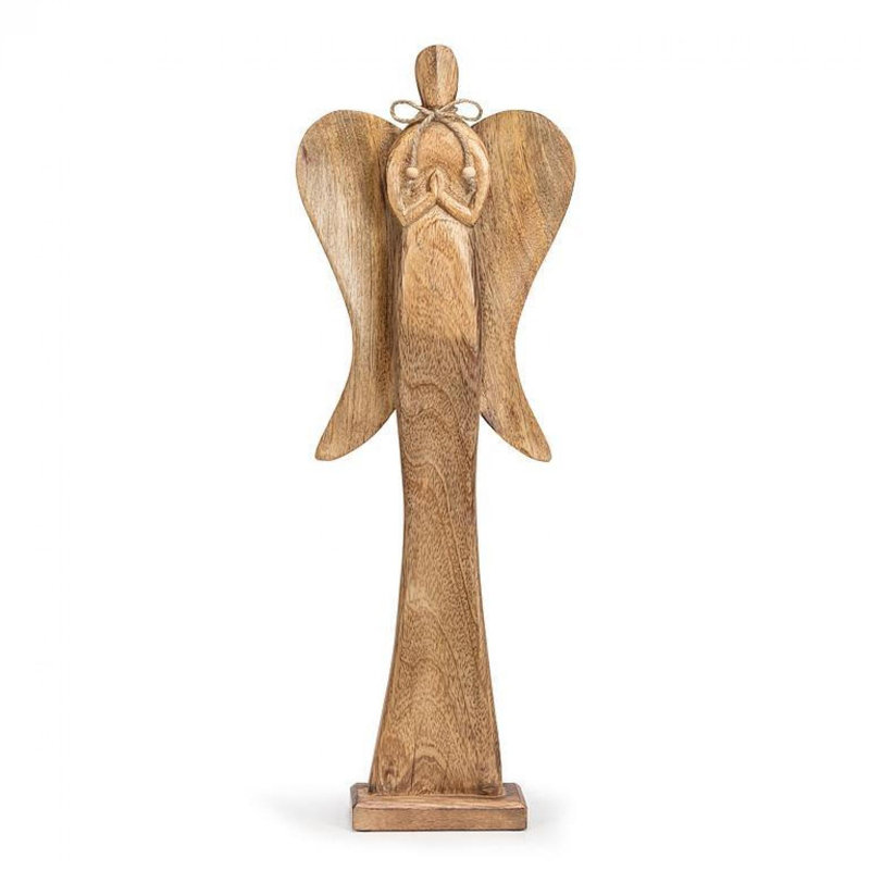 Mangowood Praying Angel On A Base Statue