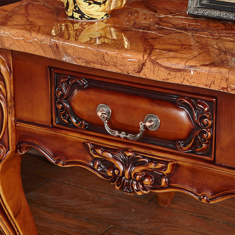 table de bout à tiroir en marbre et bois massif, H 21,6 po x l 31,4 po x P 31,4 po
