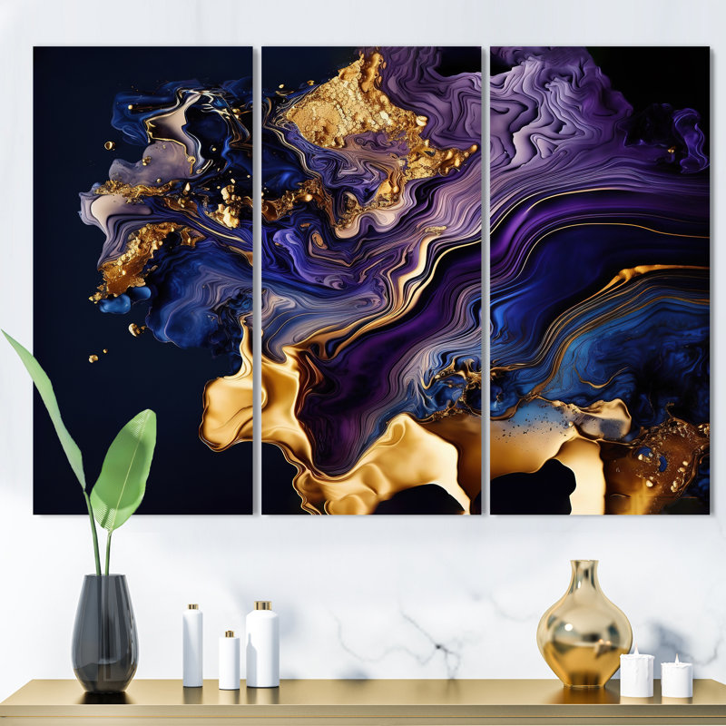 «Abstract Marble Geode Mauve I», reproduction sur toile 3 pièces, H 32 po x l 48 po x P 1 po, Toile tendue