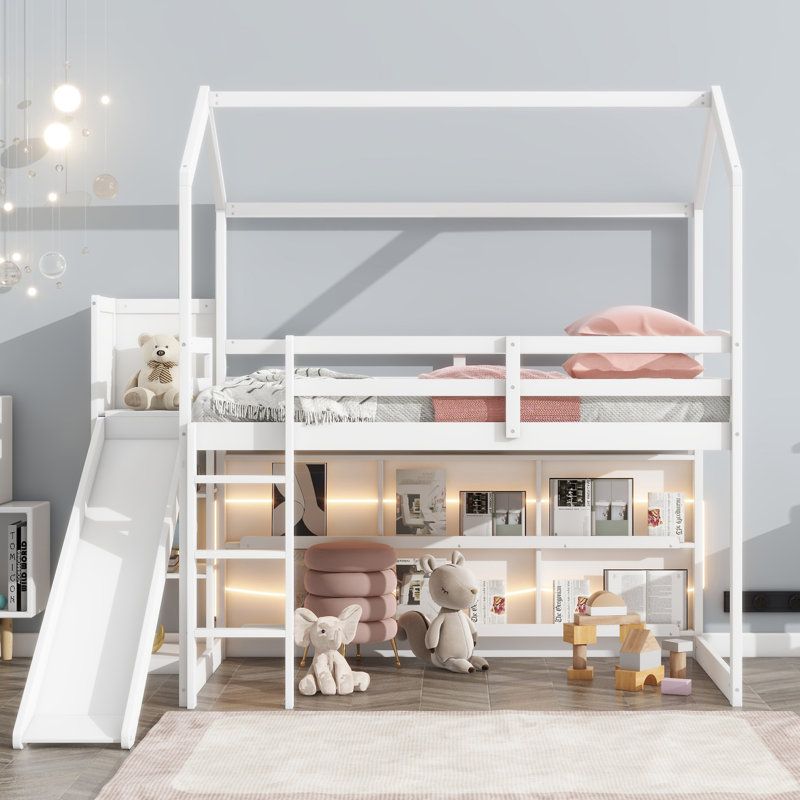 Lit mezzanine avec glissade Wood House, Blanc